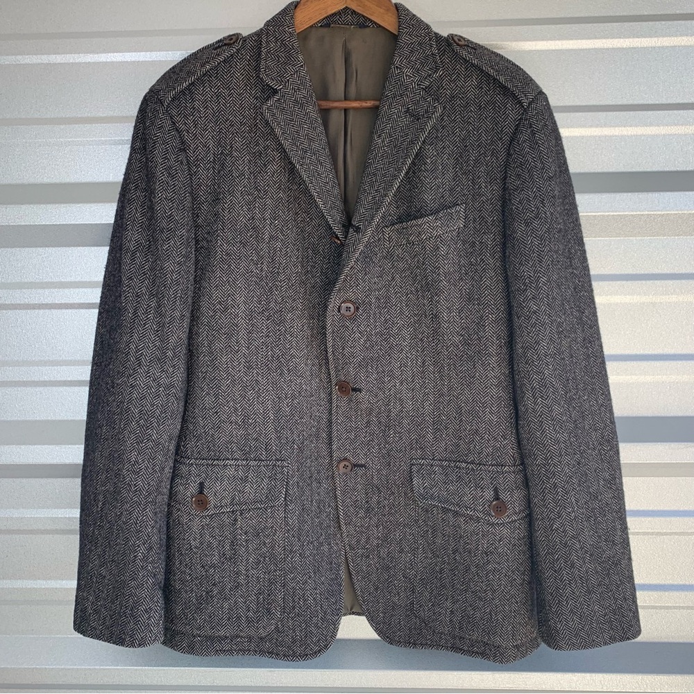 Banana Republic Blazer Wool Mens 40R Sports Jacket Gray Herringbone Tailored Fit
